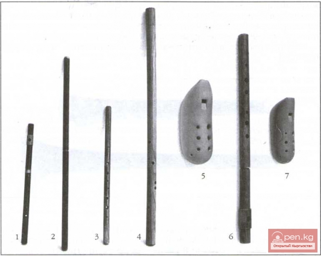 1, 2, 3, 6 — сыбызгы модернизированный; 4 — чон чоор; 5,7 — чопо чоор модернизированный