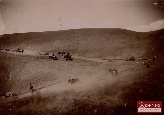 Строительство телеграфной линии Токмак-Пржевальск в 1900 г.