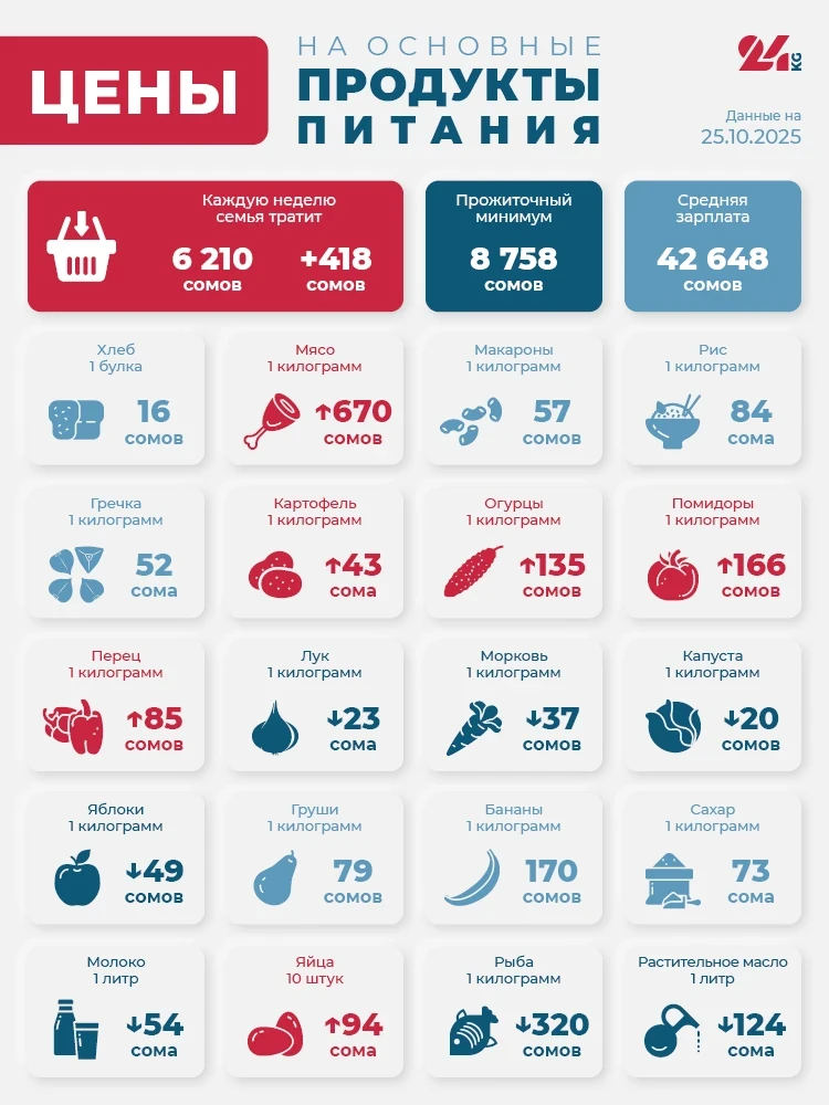 Продуктовая корзина Бишкека на 25 октября. Что заметно подорожало за неделю